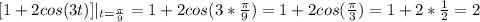 [1+2cos(3t)]|_{t=\frac{\pi}{9}}=1+2cos(3*\frac{\pi}{9})=1+2cos(\frac{\pi}{3})=1+2*\frac{1}{2}=2