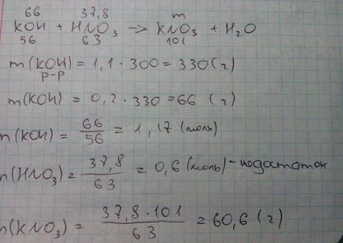 Краствору объемом 300см^3 c массовой долей гидроксида калия 20% и плотностью 1,1г/см3 прилили раство