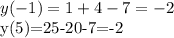 y(-1)=1+4-7=-2&#10;&#10;y(5)=25-20-7=-2&#10;