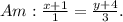 Am: \frac{x+1}{1}= \frac{y+4}{3} .