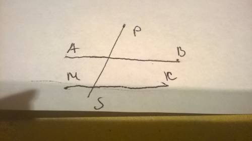 Проведите прямую mk, лучps и отрезок ab так чтобы луч ps пересекал отрезок ab и прямую mk, а прямая