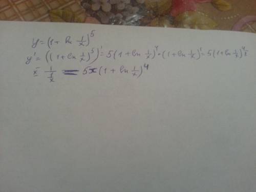 Определите производные функций y=(1+ln1/x) в степени5
