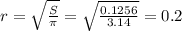 r=\sqrt{\frac{S}{\pi}}=\sqrt{\frac{0.1256}{3.14}}=0.2