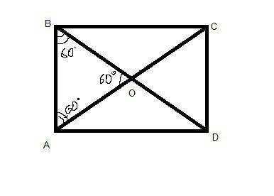 Диагональ прямоугольника равна 10см,а угол между его диагоналями равен 60 градусов. вычислите сторон
