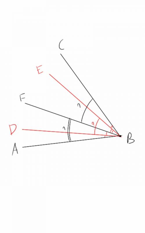 Между сторонами угла abc=110° проходит луч bf. градусная мера угла abf на 12° меньше градусеой меры