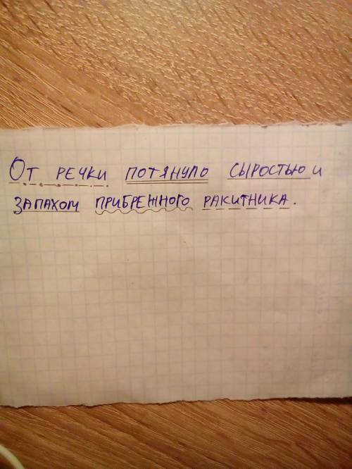 Синтаксический разбор предложения. от речки потянуло сыростью и запахом прибрежного ракитника.