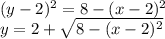(y-2)^2 = 8 - (x-2)^2 \\y = 2 + \sqrt{8 - (x-2)^2}