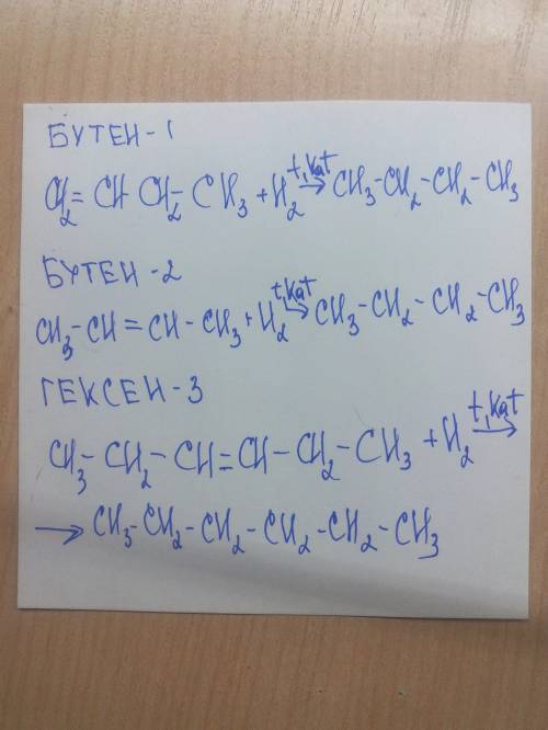 Реакция гидрирования бутен-1 и бутен-2,гексен-3
