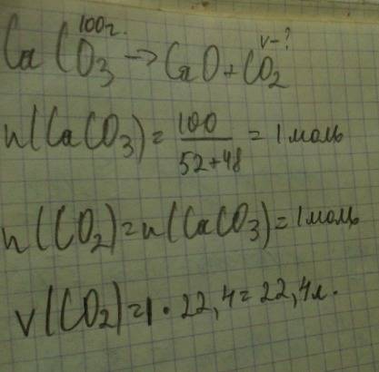Найти объём углекислого газа полученного при разложении 100г известняка
