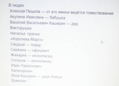 Написать главных героев в людях горького​