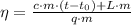 \eta= \frac{c\cdot m\cdot (t-t_0)+L\cdot m}{q\cdot m}