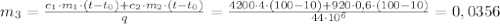 m_3=\frac{c_1\cdot m_1\cdot (t-t_0)+c_2\cdot m_2\cdot (t-t_0)}{q} = \frac{4200\cdot 4\cdot (100-10)+920\cdot 0,6\cdot (100-10)}{44\cdot 10^6} =0,0356