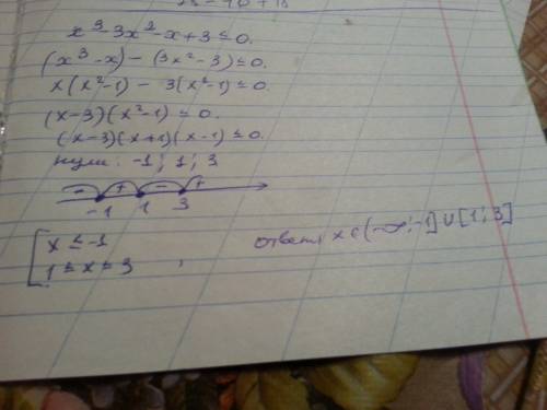 Решите неравенство x^3-3x^2-x+3< =0 и ответ (-бесконечность,-3) типо такого ответ записать