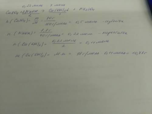 Определите массу осадка, который образуется при взаимодействии 80 г cu(so)4 и 8,8 г. naoh