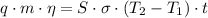 q \cdot m \cdot \eta =S \cdot \sigma \cdot (T_2 - T_1) \cdot t