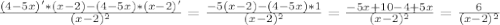 \frac{(4-5x)'*(x-2)-(4-5x)*(x-2)'}{(x-2)^{2} }= \frac{-5(x-2)-(4-5x)*1}{(x-2)^{2}} = \frac{-5x+10-4+5x}{(x-2)^{2}}= \frac{6}{(x-2)^{2}} &#10;