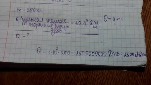 Какое количество теплоты выделится при полном сгорании сухих сосновых дров массой 250 кг?