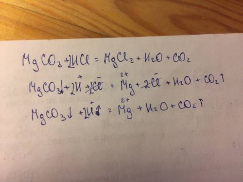 Составить полное и сокращенное ионые уравнения: mgco3+hcl–> mgcl2+h2o+co2