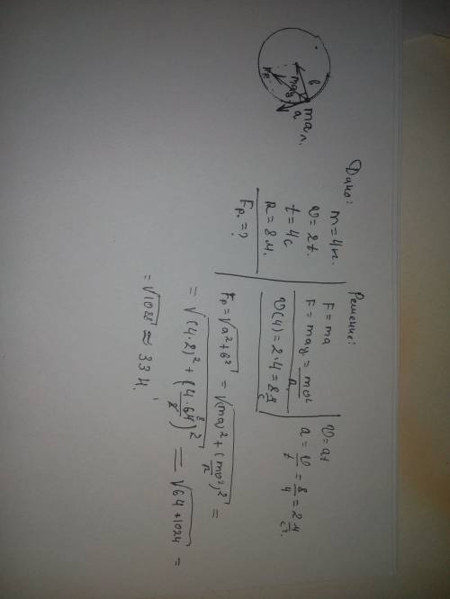 Материальная точка массой m = 4 кг движется по окружности радиуса r = 8 м со скоростью v = 2t м/с. о