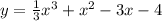 y= \frac{1}{3} x^3+x^2-3x-4