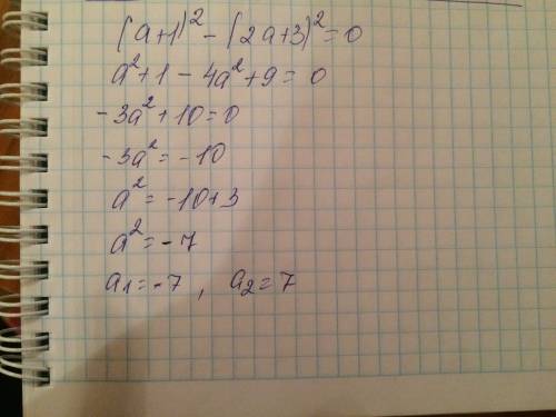Решите уравнение, 30 . (а+1)^2 - (2а + 3)^2 = 0