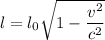 l=l_{0} \sqrt{1-\dfrac{v^{2} }{c^{2} } }