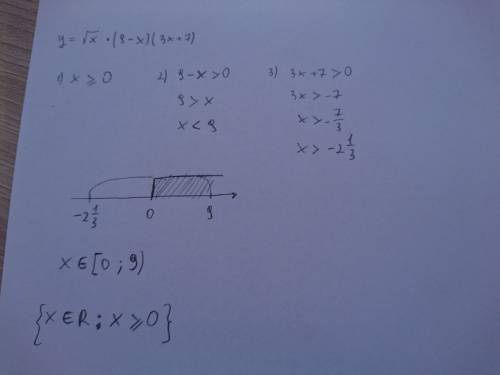 Найдите область определения функции y=√x(9-x)(3x+7)