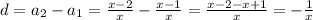 d=a_{2}-a_{1}= \frac{x-2}{x}- \frac{x-1}{x}= \frac{x-2-x+1}{x}=- \frac{1}{x}