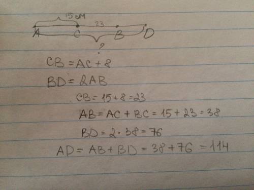 Как решить по .на отрезке ad отмечены точки c и b так,что c лежит между точками a и b.найдите длину
