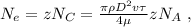 N_e = z N_C = \frac{ \pi \rho D^2 v \tau }{ 4 \mu } z N_A \ ,