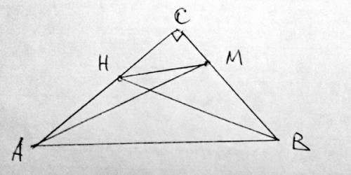 Гипотенуза ab прямоугольного треугольника abc равна x. произвольная точка m на катете bc соединена с