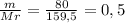 \frac{m}{Mr} = \frac{80}{159,5} = 0,5