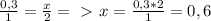 \frac{0,3}{1} = \frac{x}{2}=\ \textgreater \ x= \frac{0,3*2}{1} =0,6