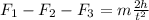 F_1-F_2-F_3=m\frac{2h}{t^2}