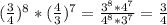 ( \frac{3}{4} )^{8} * ( \frac{4}{3}) ^{7}= \frac{ 3^{8}* 4^{7} }{ 4^{8}* 3^{7} }= \frac{3}{4}