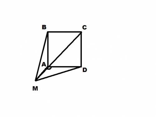 Из вершины а квадрата abcd перпендикулярно к его плоскости проведена am найти mb, md mc если ab=4см