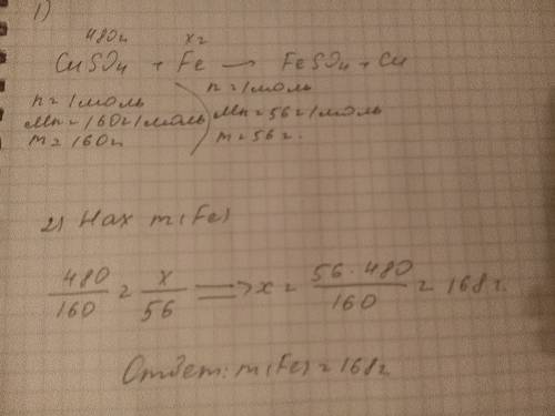 Cuso4(480 грамм) +fe(х грамм) = feso4+cu я не понимаю(