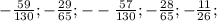 -\frac{59}{130}; -\frac{29}{65}; --\frac{57}{130};-\frac{28}{65};-\frac{11}{26};