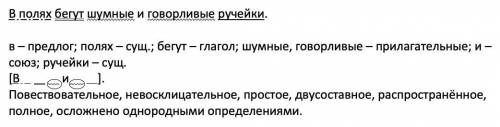 Сделайте синтаксический разбор предложения. в полях бегут шумные и говорливые ручейки