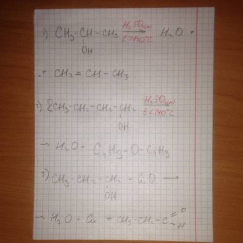 Составьте уравнение реакций: 1) внутримолекулярная дегидратация пропанола-2 2) межмолекулярная дегид