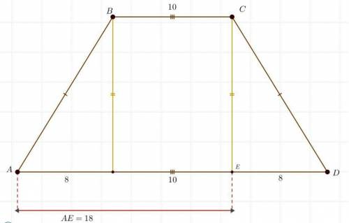 Высота равнобедренной трапеции, проведённая из вершины c, делит основание ad на отрезки длиной 8 и 1
