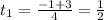 t _{1} = \frac{-1 + 3}{4} = \frac{1}{2}