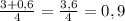 \frac{3+0,6}{4} = \frac{3,6}{4} = 0,9&#10;