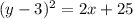 (y - 3)^2= 2x + 25