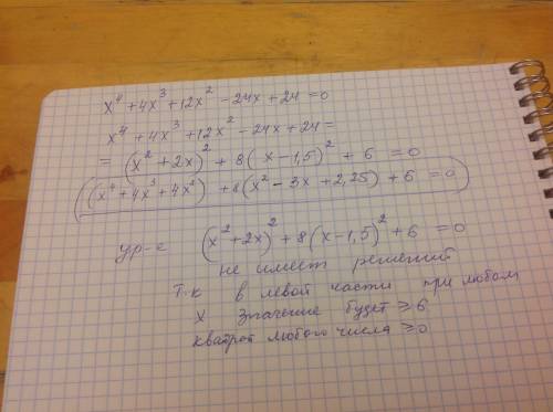 Докажите что уравнение не имеет решение x^4-4x^3+12x^2-24x+24=0