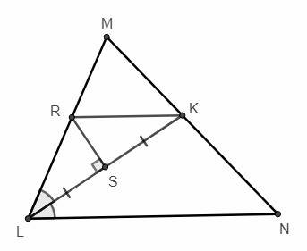 Втреугольнике lmn проведена биссектриса lk. на стороне lm взята точка r так, что rs перпендикулярна