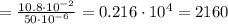 =\frac{10.8\cdot 10^{-2}}{50\cdot 10^{-6}}=0.216\cdot 10^{4}=2160