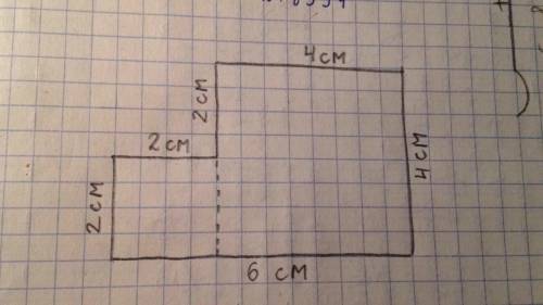Фигура состоит из двух квадратов,длины сторон которых равны 2см и 4см. найти её периметр.