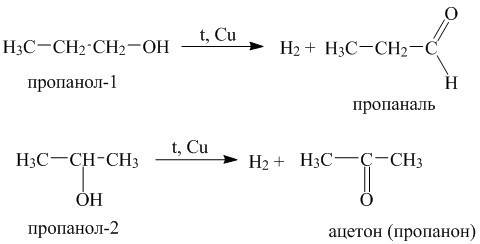 Дегедрирование спиртов пропанол-1 и пропанол-2 уравнения реакций