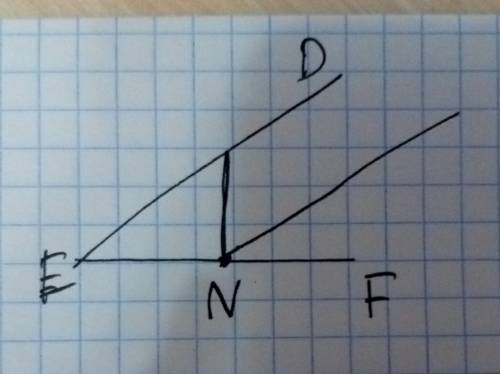 Начертите острый угол def. на стороне ef отметьте точку n и проведите через нее прямую: 1) параллель